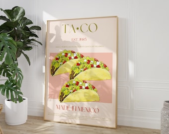 Taco Poster, DIGITAL DOWNLOAD, Food Print, Modern Kitchen Decor, Large Printable Art, Retro Wall Art, Mexican Food, Food Art, Kitchen Print
