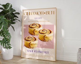 Cinnamon Bun Poster, DIGITAL DOWNLOAD, Food Print, Modern Kitchen Decor, Large Downloadable Print, Pop Art, Retro Poster, Exhibition Poster