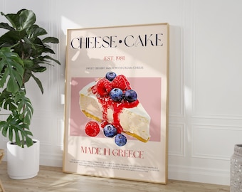 Cheesecake Print, DIGITAL DOWNLOAD, Mid Century Print, Food Wall Art, Printable Art, Exhibition Print, Modern Kitchen Print, Retro Wall Art