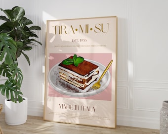 Impresión de tiramisú, descarga digital, impresión de comida italiana, póster de exposición, moderno de mediados de siglo, impresión de pared retro, impresión de comida de cocina