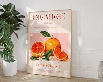 Orange Fruit Print, DIGITAL DOWNLOAD, Large Printable Art, Mid Century Modern, Exhibition Poster, Citrus Fruit Print, Citrus Fruit Art