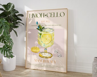 Limoncello Print, DIGITAL DOWNLOAD, Downloadable Print, Bar Cart Print, Home Bar Print, Vintage Poster, Retro Wall Art, Alcohol Print