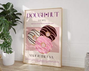 Doughnut Print, American Food Print, Retro Poster, 50s Wall Art, Digital Download, Large Printable Art, Modern Kitchen Decor, Food Art Print