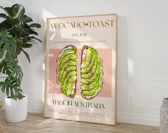 Avocado Toast Print, DIGITAL DOWNLOAD, Printable Art, Breakfast Print, Retro Poster, Modern Kitchen Decor, Exhibition Poster, Cafe Eat Sign