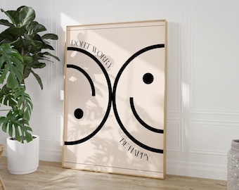Affirmation Print, DIGITAL DOWNLOAD, Trendy Wall Art, Large Printable Art, Retro Wall Print, Smily Face Art, Downloadable Print, Retro Quote