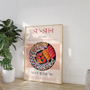 Sushi Poster, Food Print, Modern Kitchen Decor, Digital Download, Large Printable Art, Exhibition Poster, Mid Century Modern, Retro Wall Art