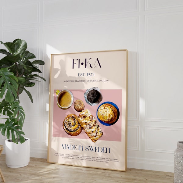 Fika Print, Digital Download, Large Downloadable Print, Coffee Wall Art, Modern Scandinavian Print, Swedish Food Print, Modern Kitchen Decor