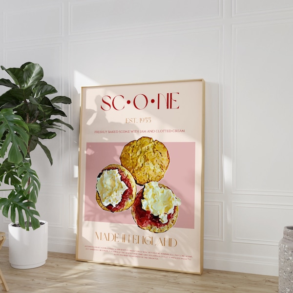 Scone Wall Art, Digital Download, Large Printable Art, Mid Century Modern, Exhibition Poster, Cafe Wall Art, Tea & Scones, Afternoon Tea