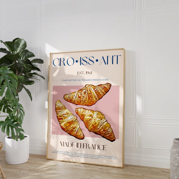 Croissant Poster, Food Print, Modern Kitchen Decor, Digital Download, Large Printable Art, Kitchen Art, Retro Poster, Housewarming Gift