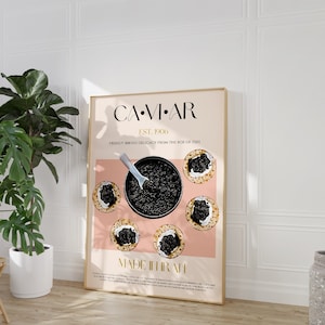 Caviar Print, Digital Download, Printable Art, Seafood Poster, Modern Kitchen Decor, Retro Wall Art, Vintage Poster, Food Wall Art, Delicacy