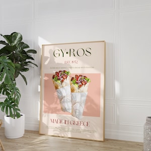 Gyros Food Print, Digital Download, Large Downloadable Art, Greece Poster, Modern Kitchen Decor, Retro Wall Art, Vintage Poster, Eat Sign