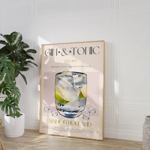 Gin & Tonic Print, Digitale Download, Downloadbare Print, Bar Cart Print, Retro Wall Art, Alcohol Poster, Cocktail Print, Vintage Poster