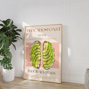 Avocado Toast Print, Digital Download, Printable Art, Breakfast Print, Retro Poster, Modern Kitchen Decor, Exhibition Poster, Eat Sign, Cafe