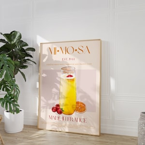 Mimosa Print, digitaler Download, herunterladbarer Druck, Cocktail Wandkunst, Bar Cart Print, Bar Poster, Mid Century Modern, Ausstellungsplakat