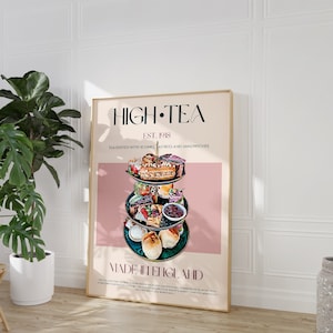 High Tea Print, Digital Download, Large Printable Art, Modern Kitchen Decor, Afternoon Tea, Vintage Poster, Retro Wall Art, Kitchen Wall Art