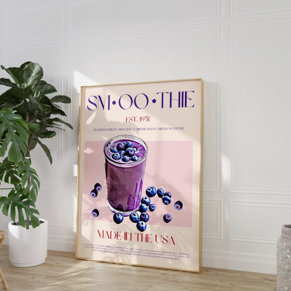 Smoothie Drink Wall Art, Mid Century Modern, Kitchen Decor, Digital Download, Large Downloadable Print, Pop Art, Vintage Poster, Food Art