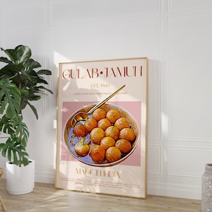 Impression Gulab Jamun, cuisine indienne, téléchargement numérique, impression téléchargeable, impression minimaliste, moderne Mid-Century, affiche d'exposition, affiche rétro