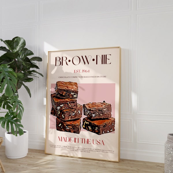 Brownie Poster, Mid Century Print, Food Wall Art, Digital Download, Printable Wall Art, Retro Wall Print, Modern Kitchen Print, Digital Art