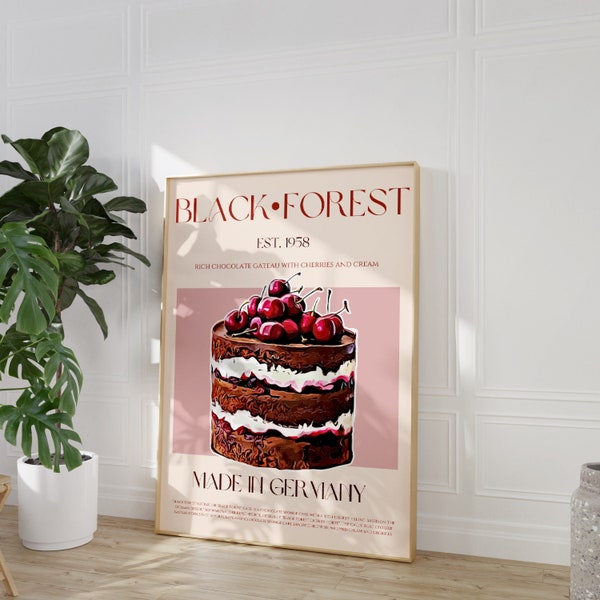 Black Forest Gateau Print, Digital Download, Large Downloadable Print, Mid Century Modern, Exhibition Print, Dessert Poster, Retro Wall Art