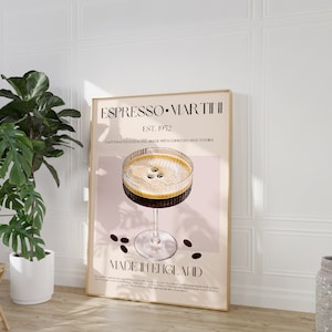 Espresso Martini print, digitale download, grote afdrukbare muurkunst, housewarming cadeau, cocktailprint, barkarprint, modern keukendecor