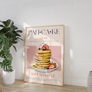 Pancake Food Art, American Food Poster, Exhibition Print, Mid Century Modern, Digital Download, Large Printable Art, Kitchen Wall Art