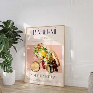 Impressão Bánh Mì, Download digital, Arte para impressão, Arte de parede de comida, Moderno de meados do século, Pôster de exposição, Arte de parede de cozinha, Pôster de comida vintage
