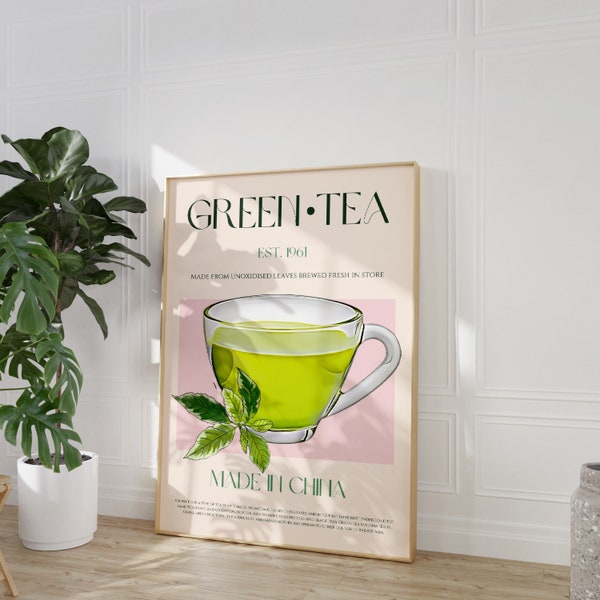 Green Tea Poster, Tea Print, Exhibition Poster, China Tea, Retro Print, Digital Download, Large Printable Art, Kitchen Decor, Mid Century