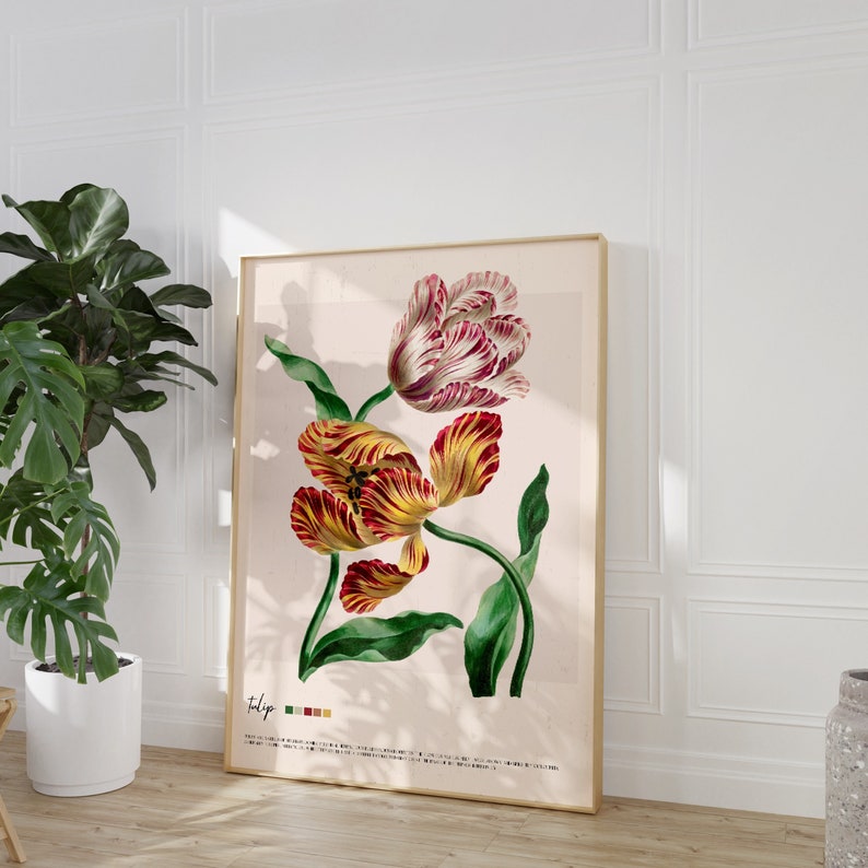 Vintage Botanical Print, Tulip Print, Botanical Illustration, Farmhouse Decor, Cottage Core Decor, Digital Download, Large Printable Art image 1