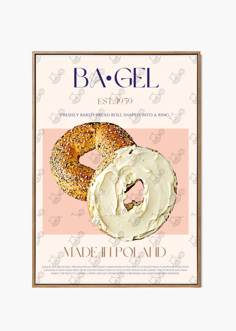 Bagel Print, DIGITAL DOWNLOAD, Large Downloadable Print, Mid Century Modern, Exhibition Poster, Retro Wall Art, Vintage Poster, Food Art image 3