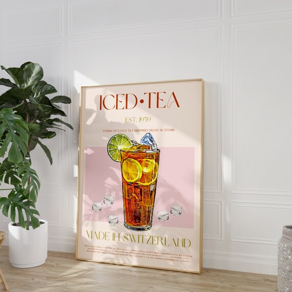 Iced Tea Print, DIGITAL DOWNLOAD, Drink Poster, Retro Wall Art, Large Downloadable Art, Modern Kitchen Decor, Kitchen Print, Digital Art