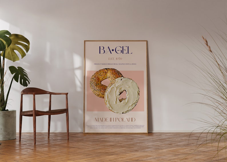 Bagel Print, DIGITAL DOWNLOAD, Large Downloadable Print, Mid Century Modern, Exhibition Poster, Retro Wall Art, Vintage Poster, Food Art image 2