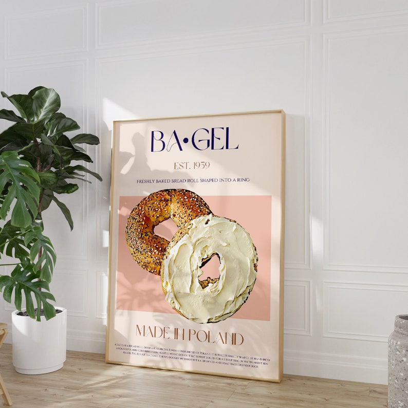 Bagel Print, DIGITAL DOWNLOAD, Large Downloadable Print, Mid Century Modern, Exhibition Poster, Retro Wall Art, Vintage Poster, Food Art image 1