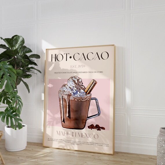 Hot Cacao Drink Poster, DIGITAL DOWNLOAD, Modern Kitchen Decor, Large Downloadable Print, Retro Poster, Kitchen Wall Art, Minimalist Print
