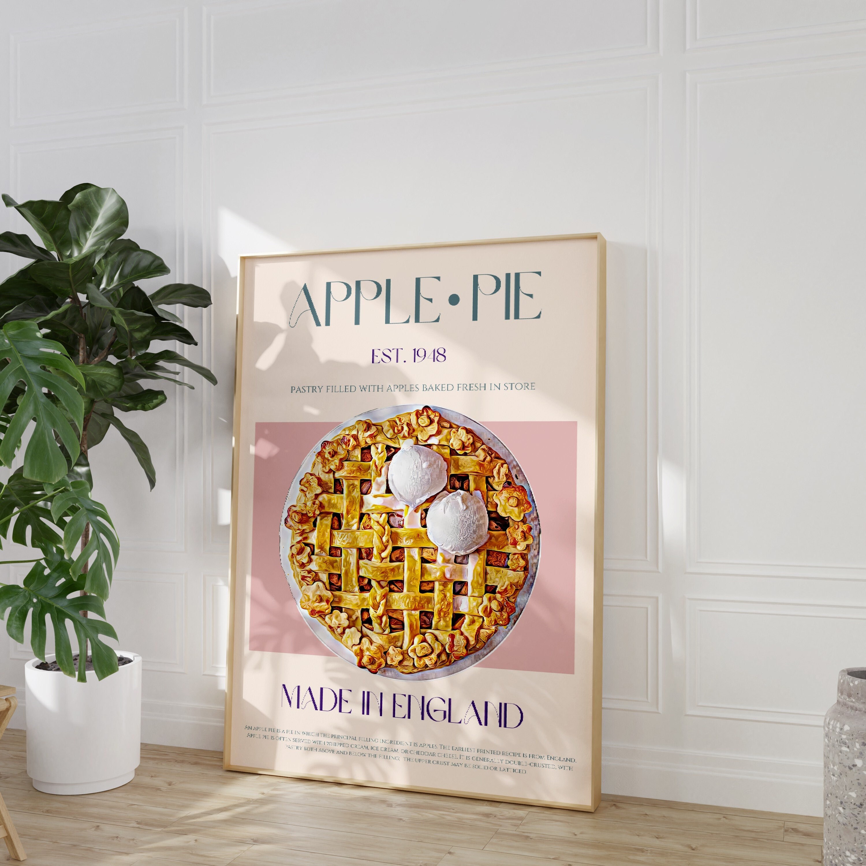 Apple Pie Print, Retro Wall Art, Exhibition Print, Digital Download, Large Downloadable Print, Mid Century Modern, Kitchen Decor, Food Art