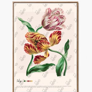 Vintage Botanical Print, Tulip Print, Botanical Illustration, Farmhouse Decor, Cottage Core Decor, Digital Download, Large Printable Art image 3