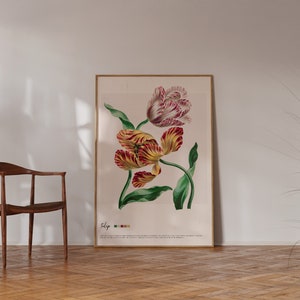 Vintage Botanical Print, Tulip Print, Botanical Illustration, Farmhouse Decor, Cottage Core Decor, Digital Download, Large Printable Art image 2