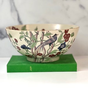 Vintage chino pintado a mano tazón grande de porcelana de 10&quot; con motivo floral y de pájaro