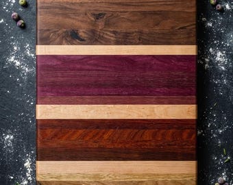 Jon Vertical Stripe Cutting Board, Cherry Maple Walnut Padauk 22"