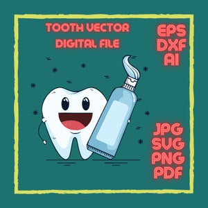 Etiqueta engomada digital vectorial / Etiqueta engomada del diente en capas, Imágenes Prediseñadas, Cricut, Png, Jpg, Eps, Dxf, Ai, Pdf Descarga instantánea