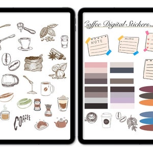 Coffee Digital Stickers, lover digital sticker set, Precropped goodnotes stickers for coffee addicts | iPad Planner Stickers
