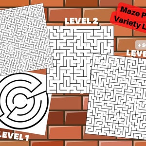 Maze Puzzle Game Variety Levels for Kids, Adults | PNG and PDF Print Maze Puzzle | 10 Level Puzzle Maze Game + Solutions, Instant Download