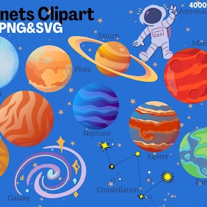 Planeten clipart, zonnestelsel digitale stickers, astronaut clipart, sterrenbeeld, Galaxy SVG | Mars, Aarde, Jupiter, Saturnus, Pluto Png