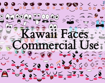 kawaii face png, kawaii face bundle png, Kawaii Cartoon Emoji Faces / Cute Face Clipart, Anime Faces, Sticker Art / Kawaii Clipart