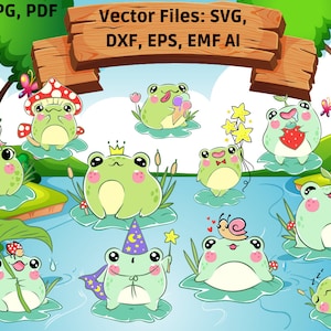 Ensemble clipart numérique Sweet Froggie, Cute Frog SVG | Sapi la grenouille | Vector Files papier artisanat, fabrication de cartes, scrapbooking, conception Web