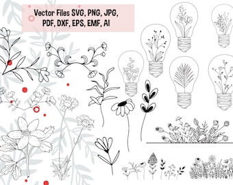 Wildflowers SVG Bundle | Svg file for Cricut | Vector Dxf, Eps, Emf, Ai, Wildflower Bouquet Png, Jpg | Floral Svg, Commercial use