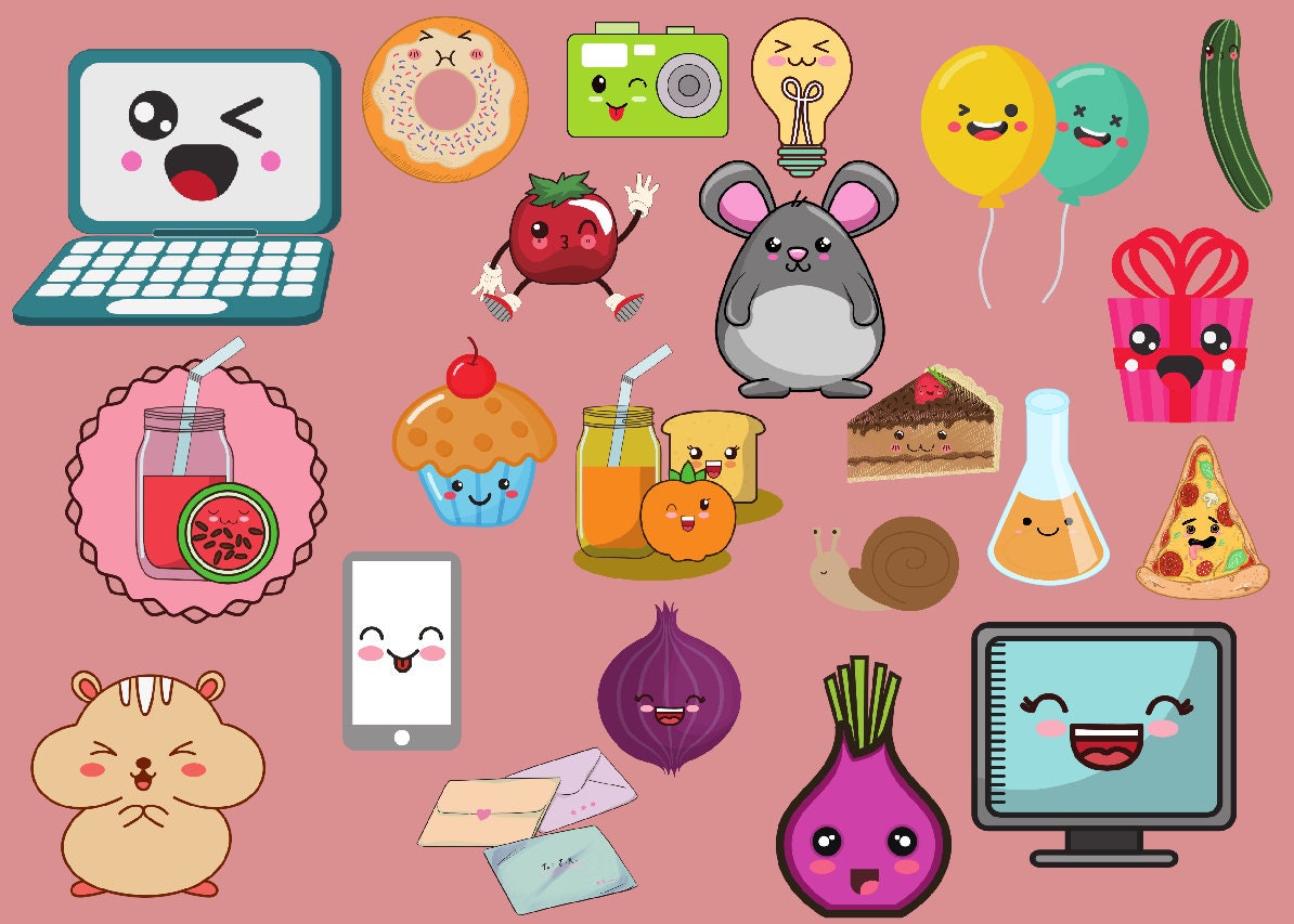 100 Kawaii Digital Stickers | Cute Stickers | Cute Kawaii Food Stickers ...