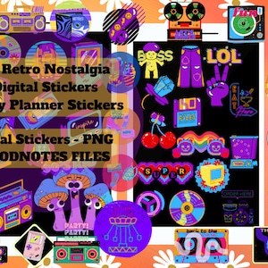 Retro Digital Stickers | GoodNotes, PNG Everyday Sticker Planner, Pre-cropped Digital Planner Stickers, Notability Stickers