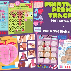 Afdrukbare periodetracker, digitale stickers, periodesymptoomtracking, vruchtbaarheidstracker, maandelijkse periodetracker, PDF-menstruatiecyclustracker