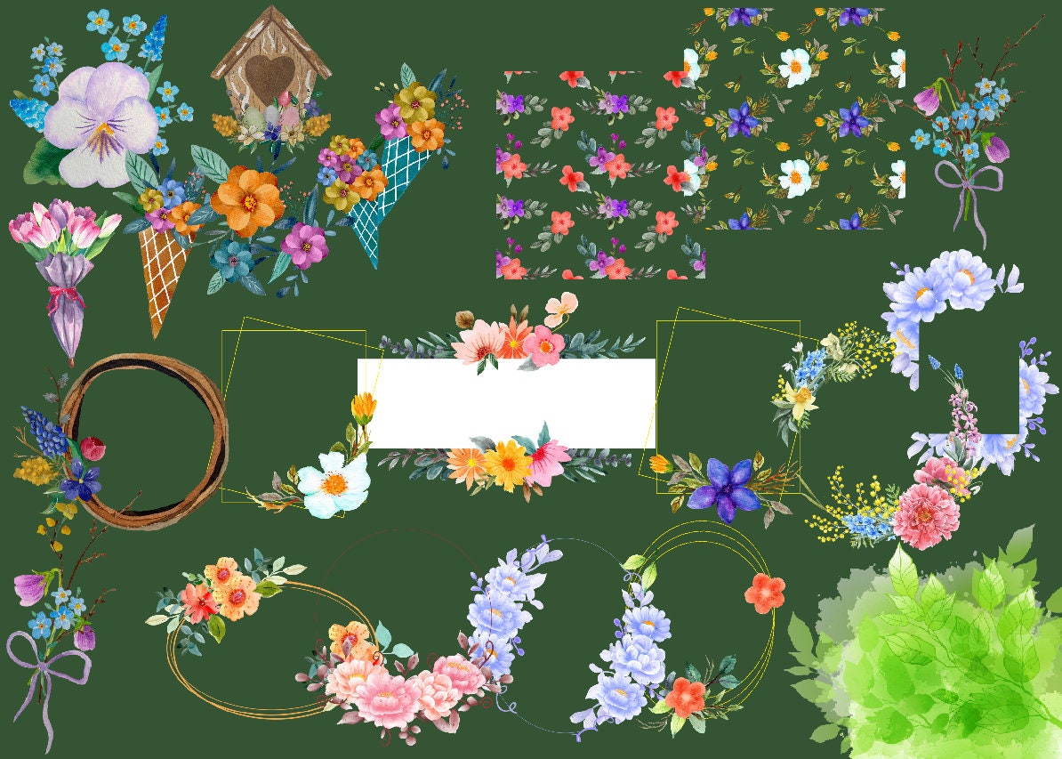100 Watercolor Digital Stickers | Planner Stickers | Floral Spring ...