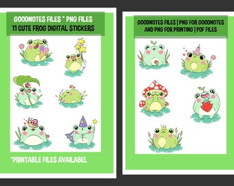 Printable digital sticker: Cute frog green kawaii, frog digital stickers | Froggie Goodnotes Stickers, Kawaii Frog Japanese Korean Aesthetic